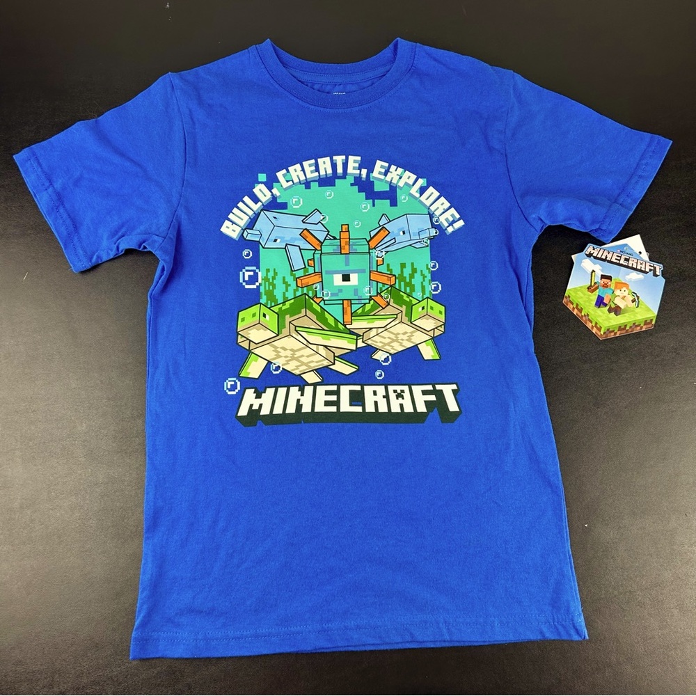Minecraft Boy’s T-Shirt Size 10/12 Build Create Explore Turtle Dolphin Guardian